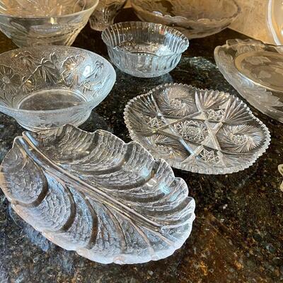 #383 Large Lot of Clear Glass Serving Pieces