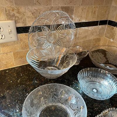 #383 Large Lot of Clear Glass Serving Pieces