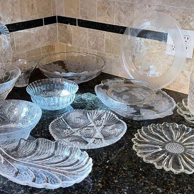 #383 Large Lot of Clear Glass Serving Pieces