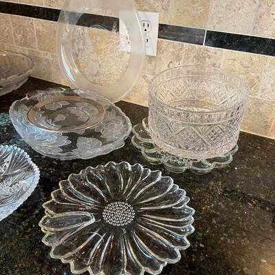 #383 Large Lot of Clear Glass Serving Pieces