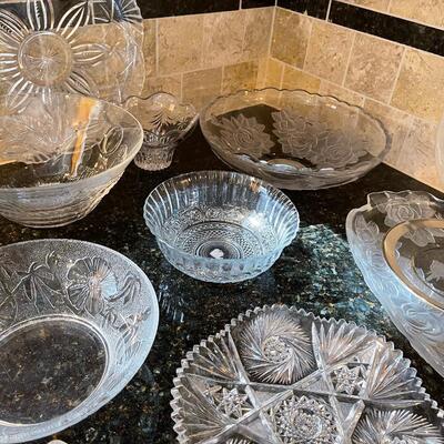 #383 Large Lot of Clear Glass Serving Pieces