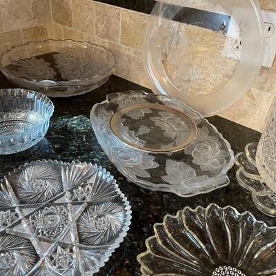 #383 Large Lot of Clear Glass Serving Pieces