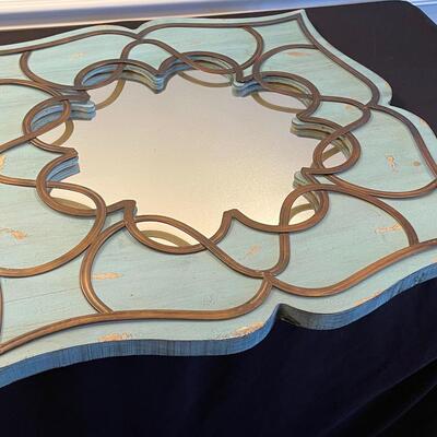 #483 - Decorative Iron Framed Mirror Blue 