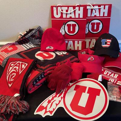 #484 U of U Ute Lot: Hat, Visor, throw, Car Magnet, Gloves, Game Face Decal