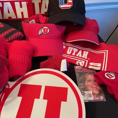 #484 U of U Ute Lot: Hat, Visor, throw, Car Magnet, Gloves, Game Face Decal