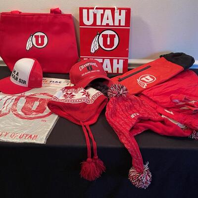 #489 U of U Ute Lot: Bag, Muffler, Flag, Beanies, Ski Pants. 