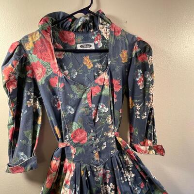 #499 FLORAL Navy Dress 80's Clues Collection 