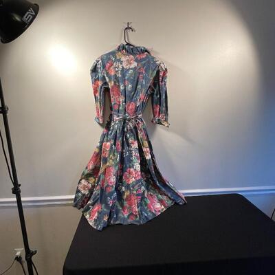 #499 FLORAL Navy Dress 80's Clues Collection 