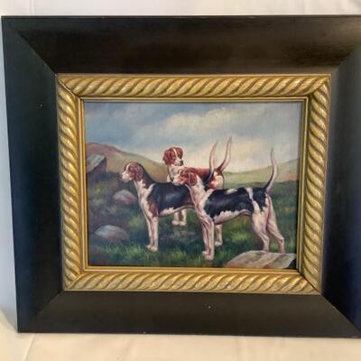 B1146 Framed Hunting Dog Oil PAinting On Canvas