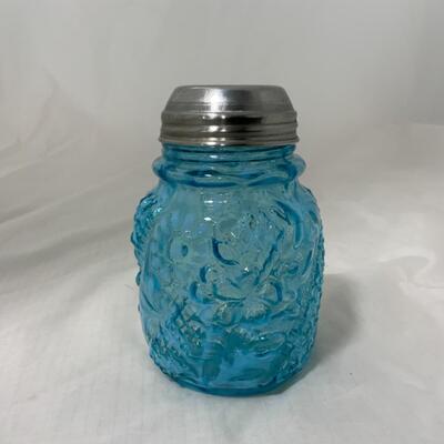 [83] ANTIQUE | Daisy & Fern Pattern | Blue Glass | Apple Blossom Mold | Sugar Shaker