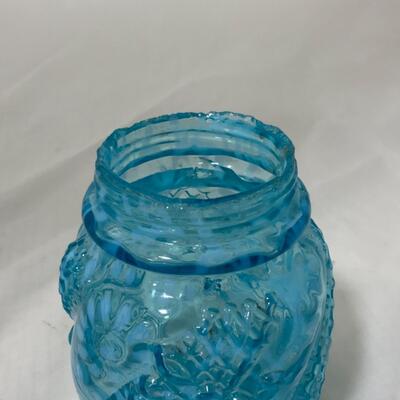 [83] ANTIQUE | Daisy & Fern Pattern | Blue Glass | Apple Blossom Mold | Sugar Shaker