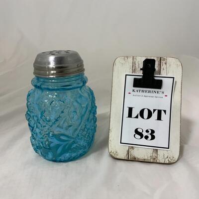 [83] ANTIQUE | Daisy & Fern Pattern | Blue Glass | Apple Blossom Mold | Sugar Shaker