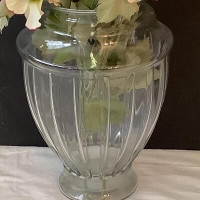 B1148 Large Crystal Vase with Silk Hollyhocks 