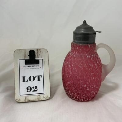 [92] ANTIQUE | Satin Glass | Model-Flint Mavis | Cranberry Speckled Syrup
