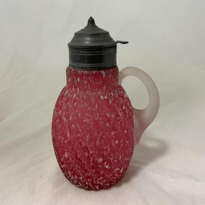 [92] ANTIQUE | Satin Glass | Model-Flint Mavis | Cranberry Speckled Syrup