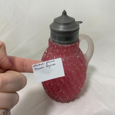 [92] ANTIQUE | Satin Glass | Model-Flint Mavis | Cranberry Speckled Syrup