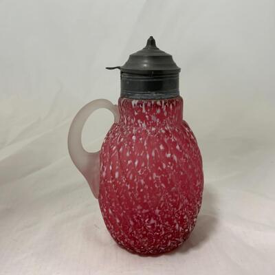 [92] ANTIQUE | Satin Glass | Model-Flint Mavis | Cranberry Speckled Syrup