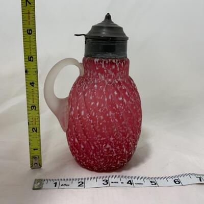 [92] ANTIQUE | Satin Glass | Model-Flint Mavis | Cranberry Speckled Syrup