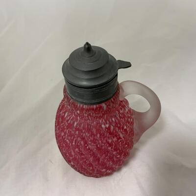 [92] ANTIQUE | Satin Glass | Model-Flint Mavis | Cranberry Speckled Syrup