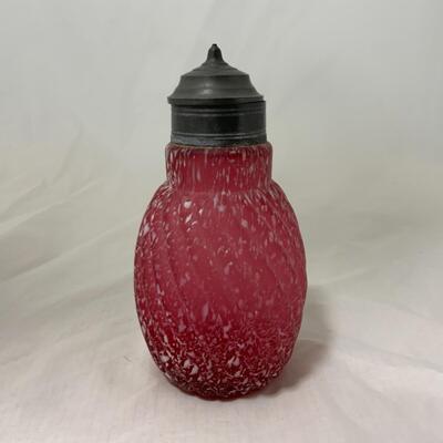 [92] ANTIQUE | Satin Glass | Model-Flint Mavis | Cranberry Speckled Syrup