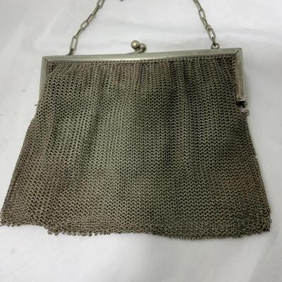 [97] ANTIQUE | Green Satin Lined | Mesh Handbag