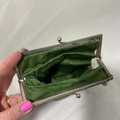 [97] ANTIQUE | Green Satin Lined | Mesh Handbag