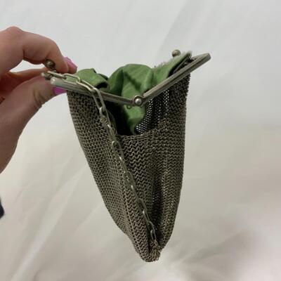 [97] ANTIQUE | Green Satin Lined | Mesh Handbag