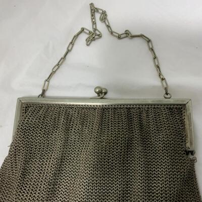 [97] ANTIQUE | Green Satin Lined | Mesh Handbag