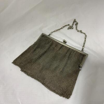 [97] ANTIQUE | Green Satin Lined | Mesh Handbag