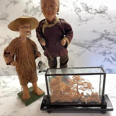 Lot 129 Asian Figures & Scenic Carving In Glass Case