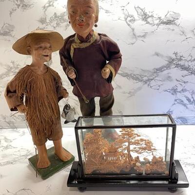 Lot 129 Asian Figures & Scenic Carving In Glass Case
