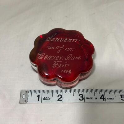 [102] ANTIQUE | 1909 | Beaver Dam Fair | Souvenir Ruby Flash | Paper Weight