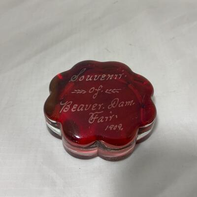 [102] ANTIQUE | 1909 | Beaver Dam Fair | Souvenir Ruby Flash | Paper Weight