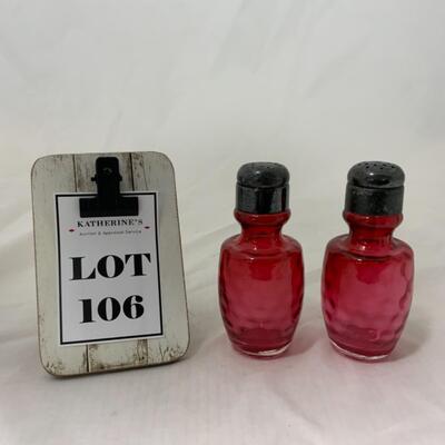 [106] VINTAGE | Cranberry Glass | Dimple Pattern | Salt and Pepper