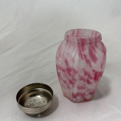 [109] VINTAGE | Satin Glass | Marbleized Pin & White | Sugar Shaker | Ribbed