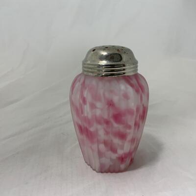 [109] VINTAGE | Satin Glass | Marbleized Pin & White | Sugar Shaker | Ribbed