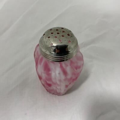 [109] VINTAGE | Satin Glass | Marbleized Pin & White | Sugar Shaker | Ribbed