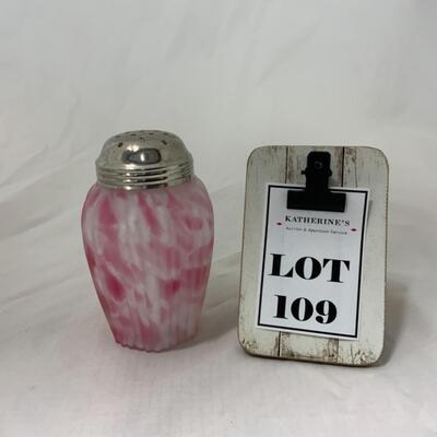 [109] VINTAGE | Satin Glass | Marbleized Pin & White | Sugar Shaker | Ribbed