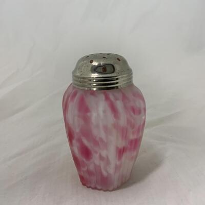 [109] VINTAGE | Satin Glass | Marbleized Pin & White | Sugar Shaker | Ribbed