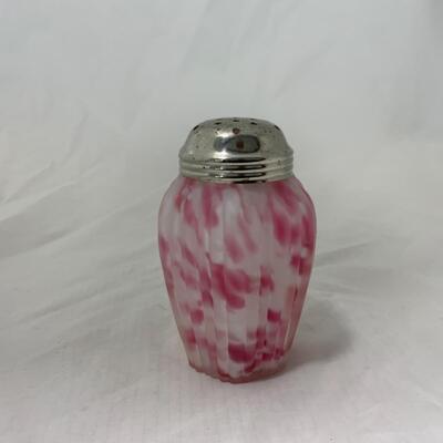 [109] VINTAGE | Satin Glass | Marbleized Pin & White | Sugar Shaker | Ribbed
