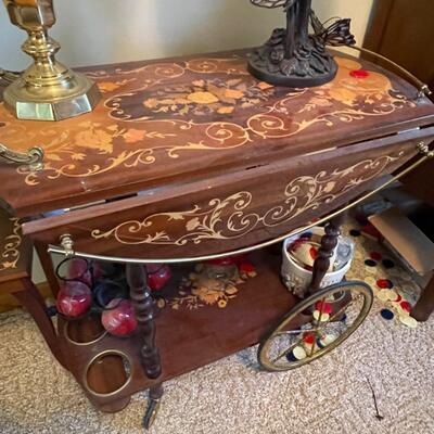 Inlayed antique tea cart