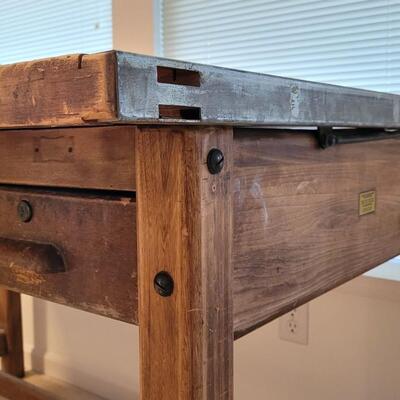 Lot 114: Vintage 2-Drawer Drafting Table / Kitchen Island (top comes off for transport or storage)