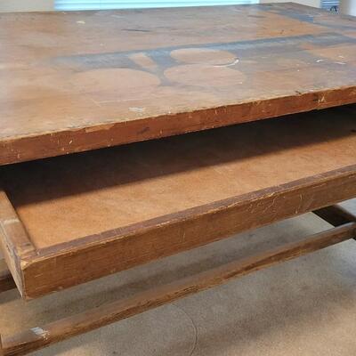 Lot 114: Vintage 2-Drawer Drafting Table / Kitchen Island (top comes off for transport or storage)