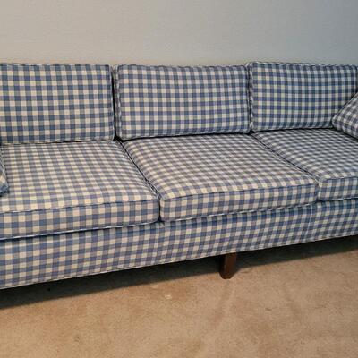 Lot 116: Vintage Low Profile Blue Checker Couch 