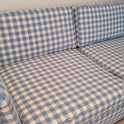 Lot 116: Vintage Low Profile Blue Checker Couch 