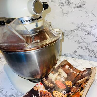 Lot 131 Vintage KitchenAid Mixer Cookbook & Flour Guard Tilt Up PreOwned Hobart Attachements