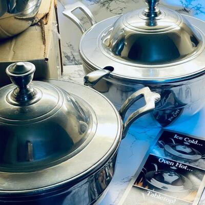 Lot 134 Wilton Armentale 3 Soup Tureens & Ladles RWP Pewter 