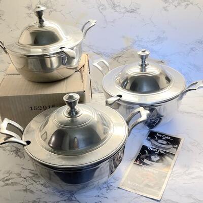 Lot 134 Wilton Armentale 3 Soup Tureens & Ladles RWP Pewter 