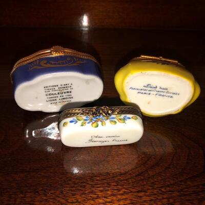 Lot 147 Group 3 French Limoges Pill / Trinket Boxes Porcelain Blue Yellow White