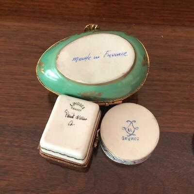 Lot 151 Group 3 Porcelain Pill / Trinket Boxes, Limoges France Egg Round 